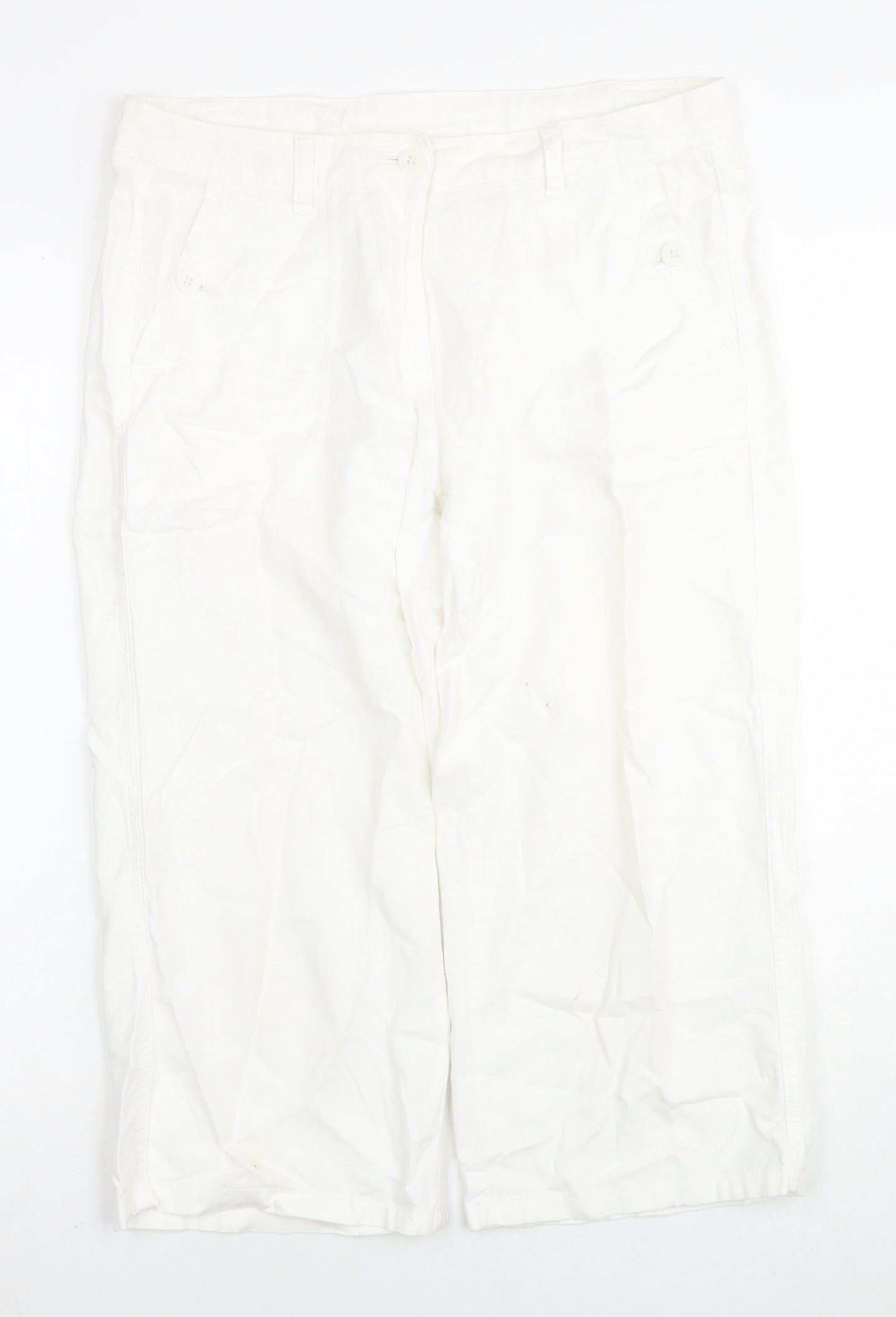 Marks and Spencer Womens White Linen Trousers Size 8 L20 in Regular Zip