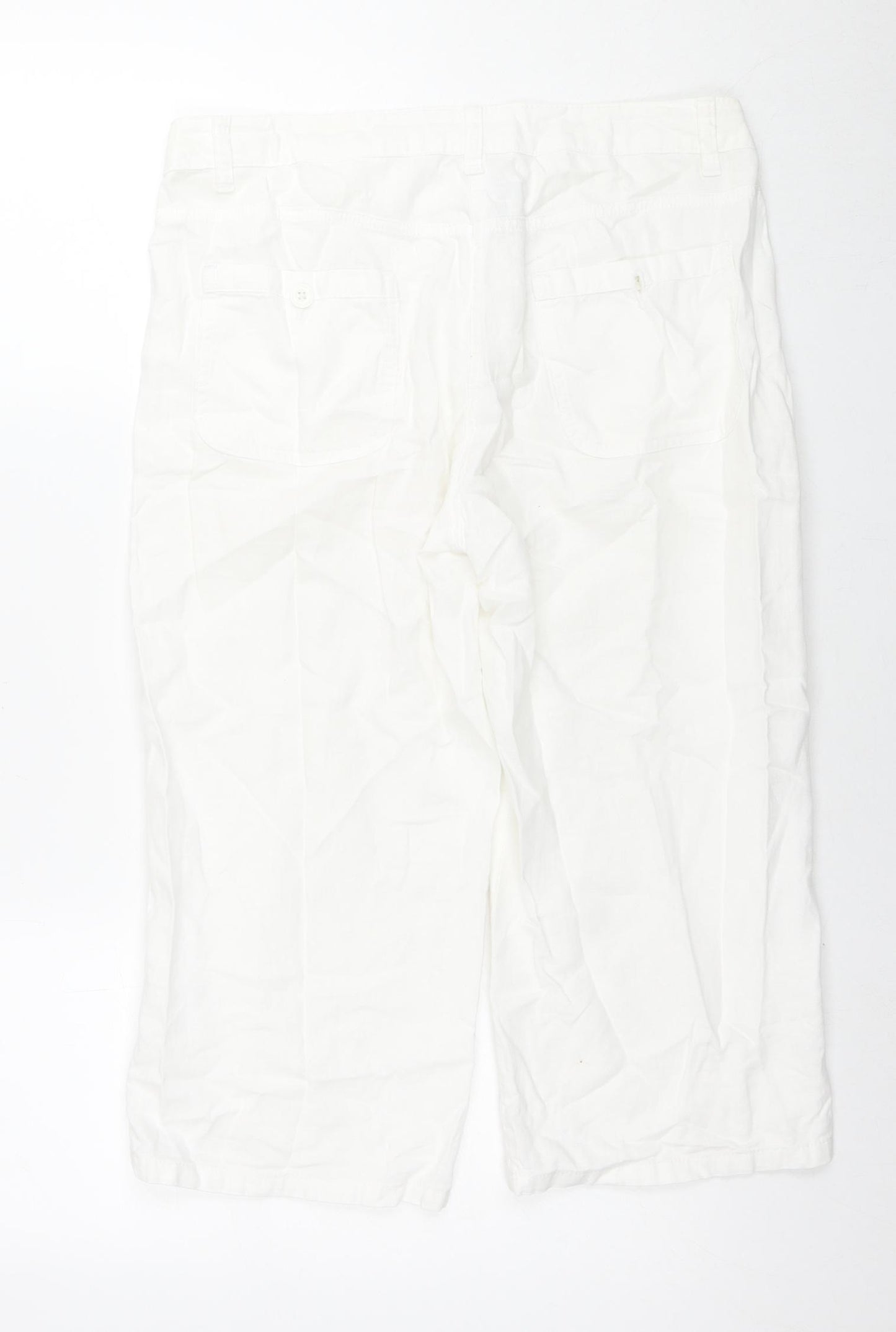 Marks and Spencer Womens White Linen Trousers Size 8 L20 in Regular Zip