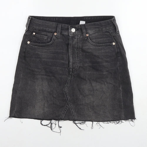 H&M Womens Black Cotton A-Line Skirt Size 10 Zip