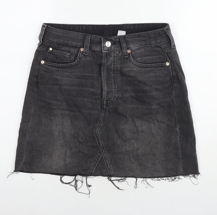 H&M Womens Black Cotton A-Line Skirt Size 10 Zip