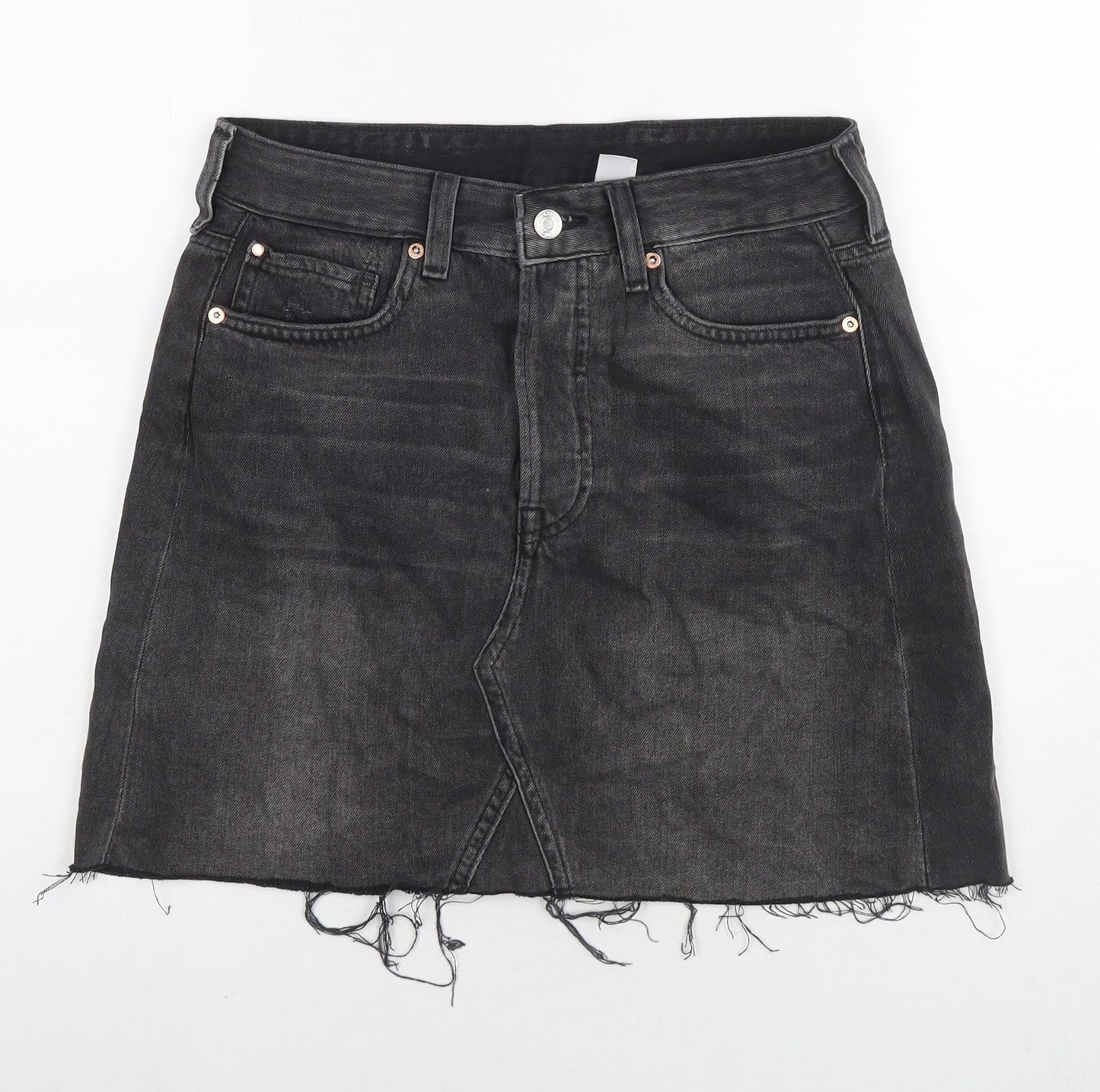 H&M Womens Black Cotton A-Line Skirt Size 10 Zip