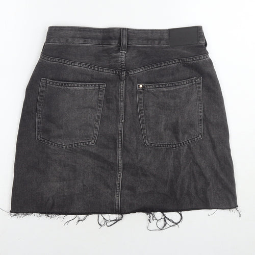 H&M Womens Black Cotton A-Line Skirt Size 10 Zip