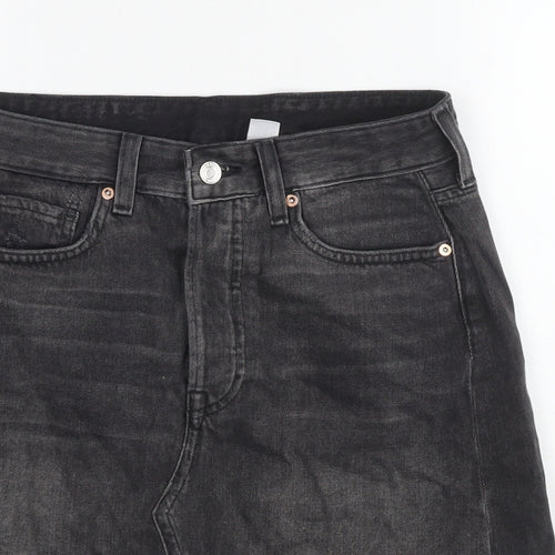 H&M Womens Black Cotton A-Line Skirt Size 10 Zip