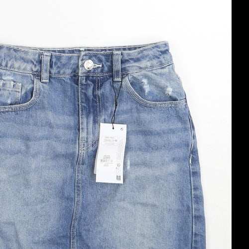 Denim & Co. Girls Blue Cotton A-Line Skirt Size 9-10 Years Regular Zip