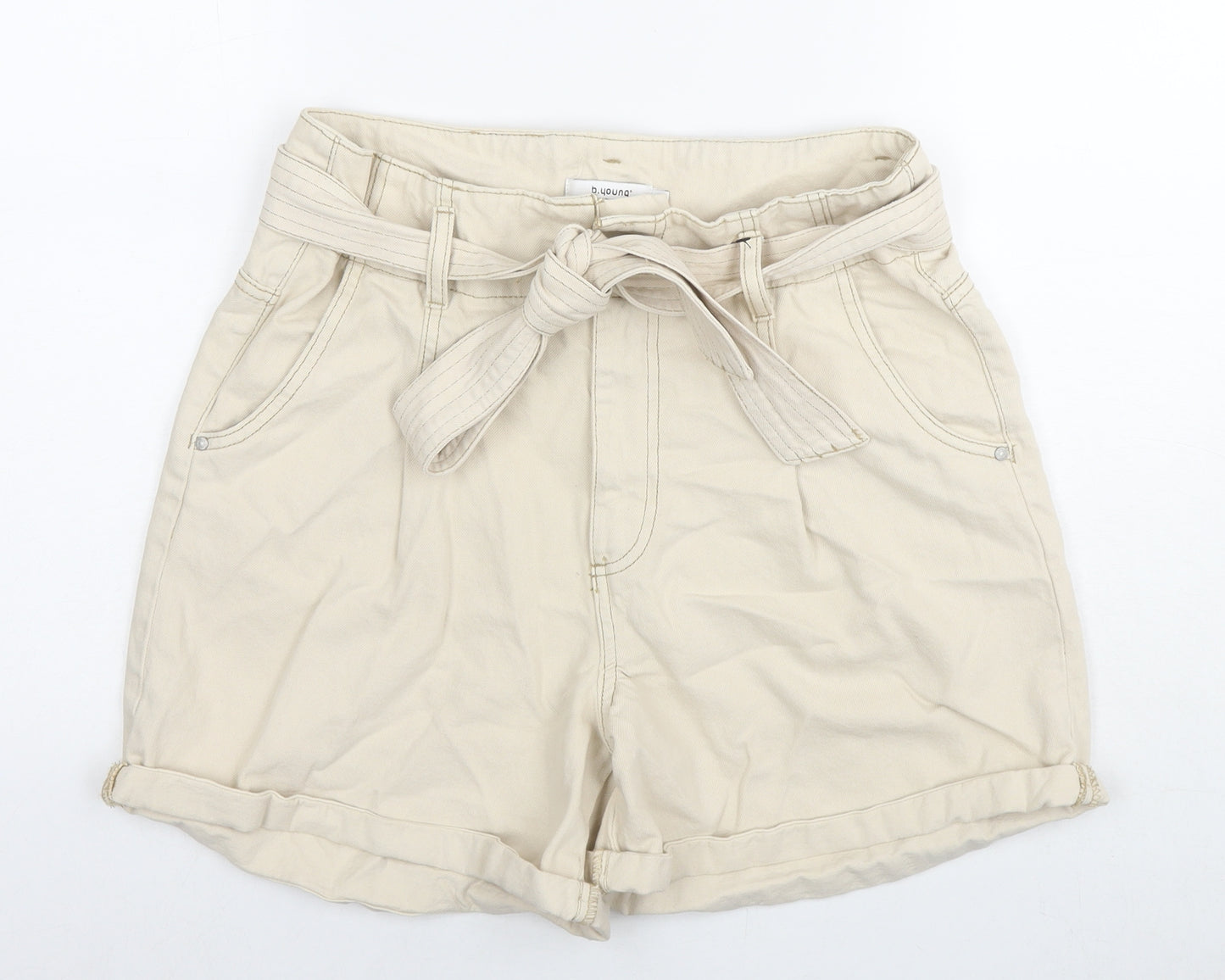 b.young Womens Beige Polyester Paperbag Shorts Size 30 in L6 in Regular Zip