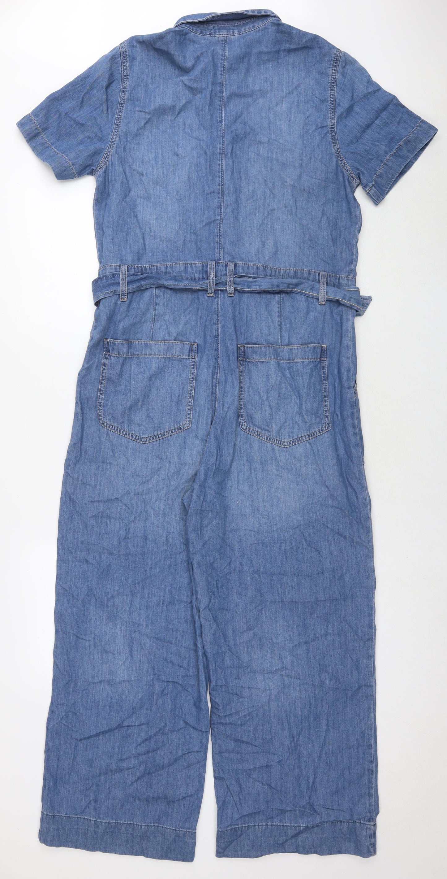 H&M Womens Blue Cotton Jumpsuit One-Piece Size 12 L26 in Snap