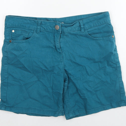 TU Womens Blue Cotton Boyfriend Shorts Size 12 L6 in Regular Zip