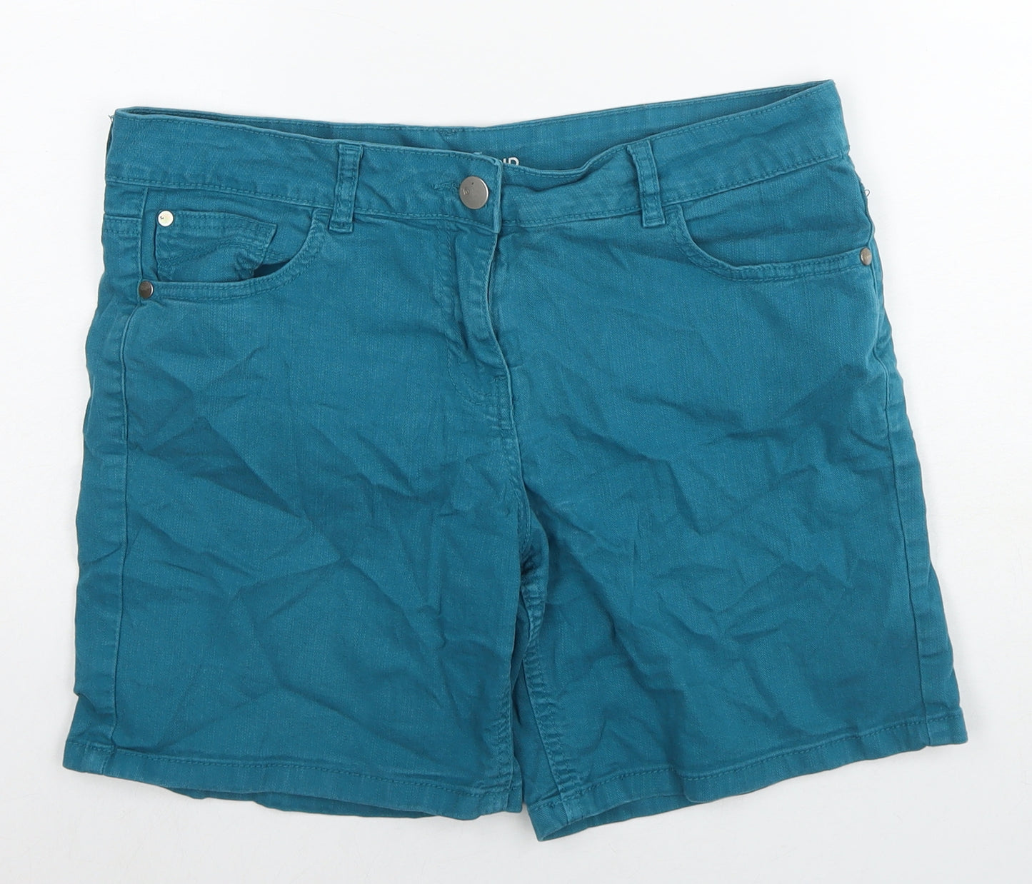 TU Womens Blue Cotton Boyfriend Shorts Size 12 L6 in Regular Zip