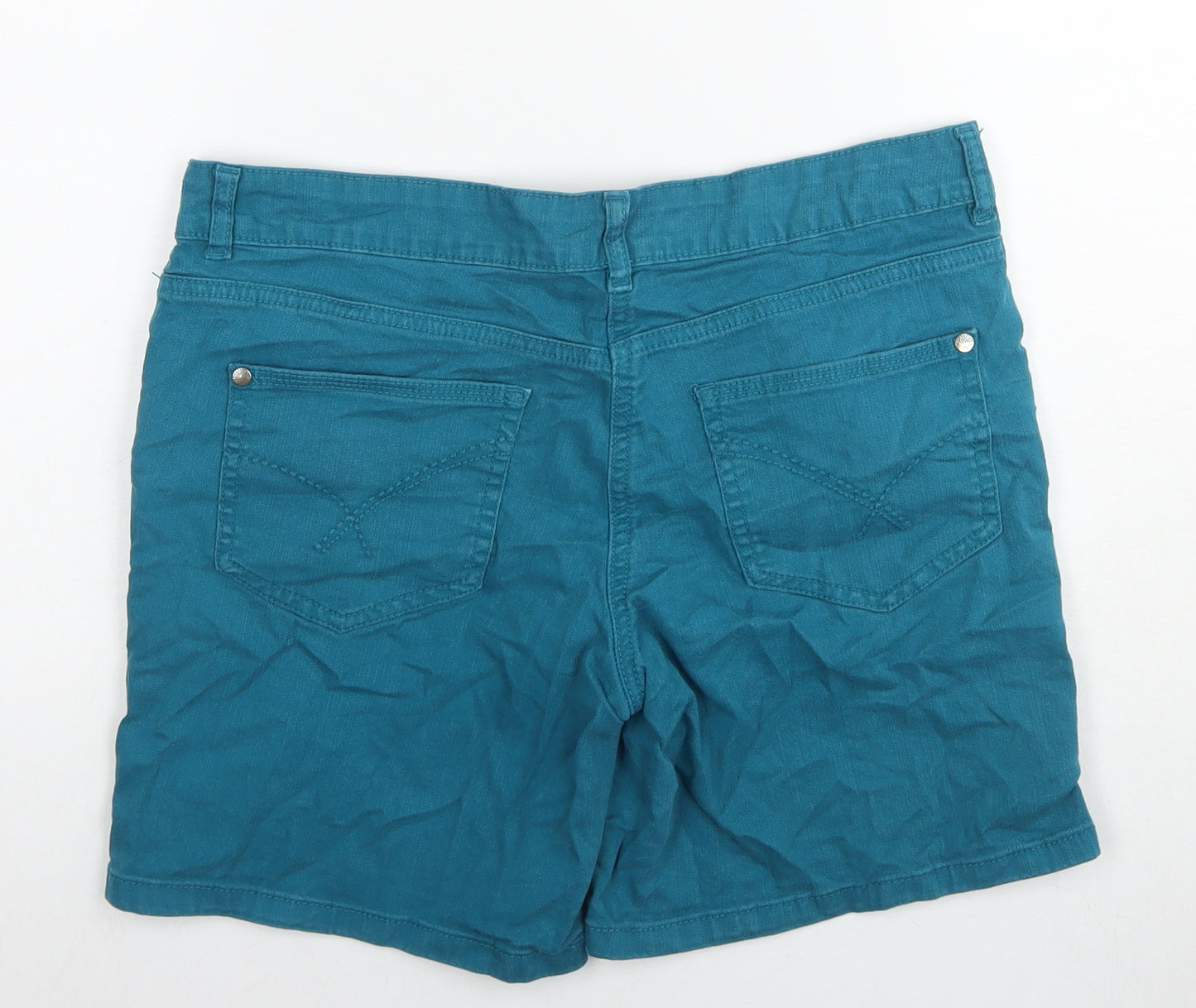 TU Womens Blue Cotton Boyfriend Shorts Size 12 L6 in Regular Zip