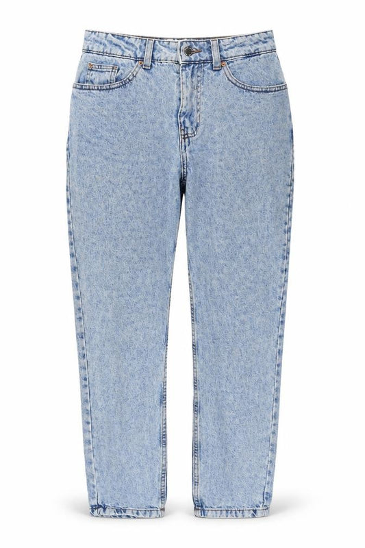Front view of Denim & Co. women’s blue cotton mom jeans, size UK 8, 28-inch leg regular zip