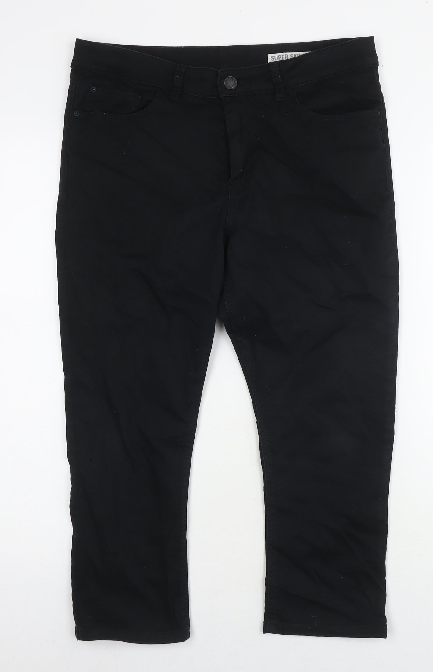 Marks and Spencer Womens Black Cotton Cropped Jeans Size 12 L20 in Slim Zip