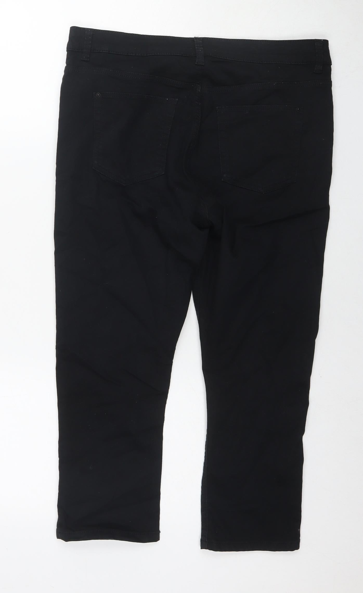 Marks and Spencer Womens Black Cotton Cropped Jeans Size 12 L20 in Slim Zip