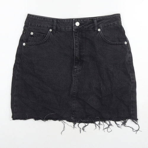 Topshop Womens Black Cotton A-Line Skirt Size 10 Zip