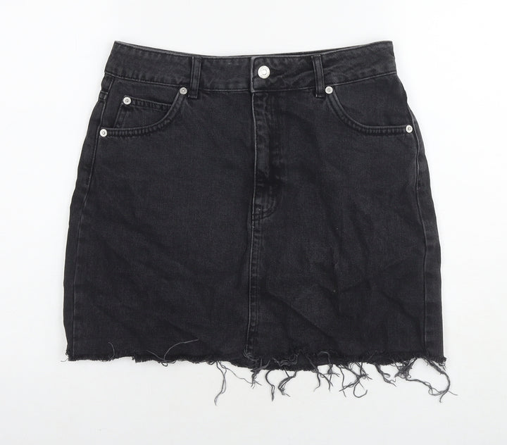 Topshop Womens Black Cotton A-Line Skirt Size 10 Zip