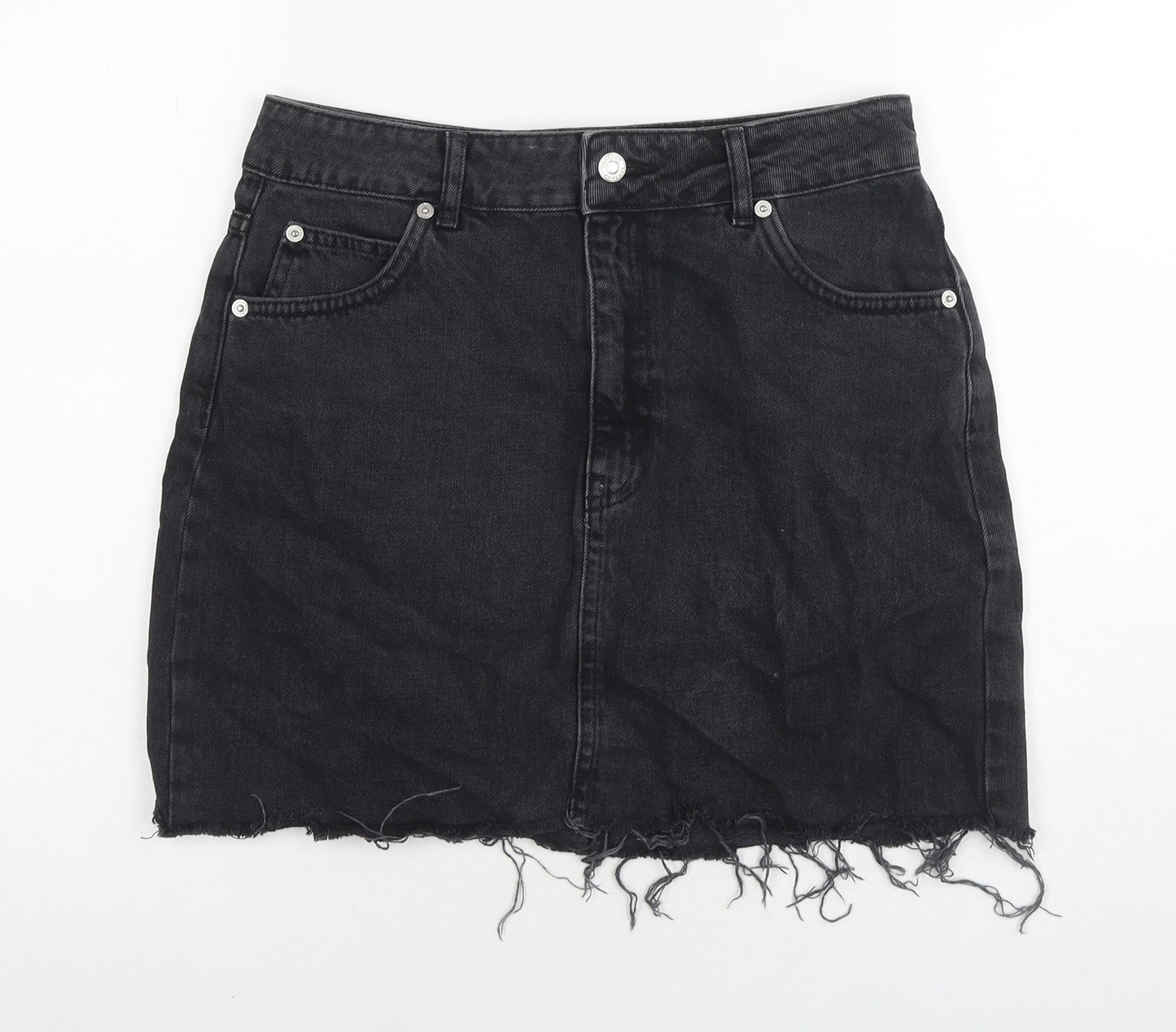 Topshop Womens Black Cotton A-Line Skirt Size 10 Zip