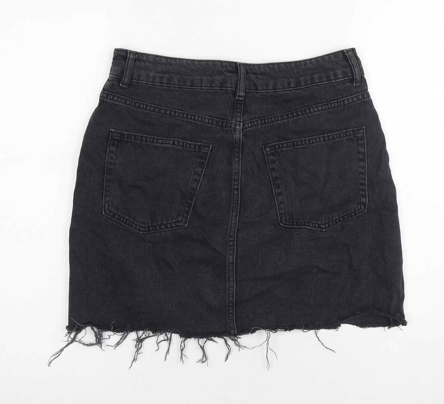Topshop Womens Black Cotton A-Line Skirt Size 10 Zip