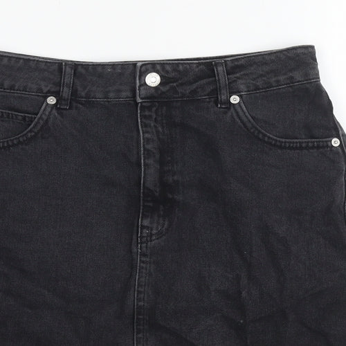 Topshop Womens Black Cotton A-Line Skirt Size 10 Zip