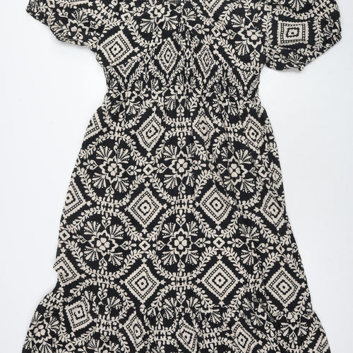 Marks and Spencer Womens Black Geometric Cotton Maxi Size 16 Round Neck Pullover