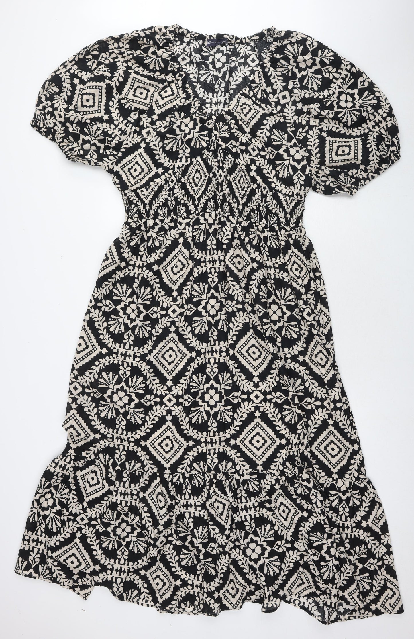 Marks and Spencer Womens Black Geometric Cotton Maxi Size 16 Round Neck Pullover