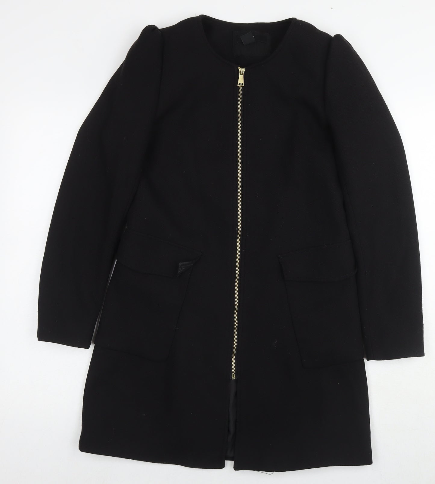 H&M Womens Black Overcoat Coat Size 10 Zip