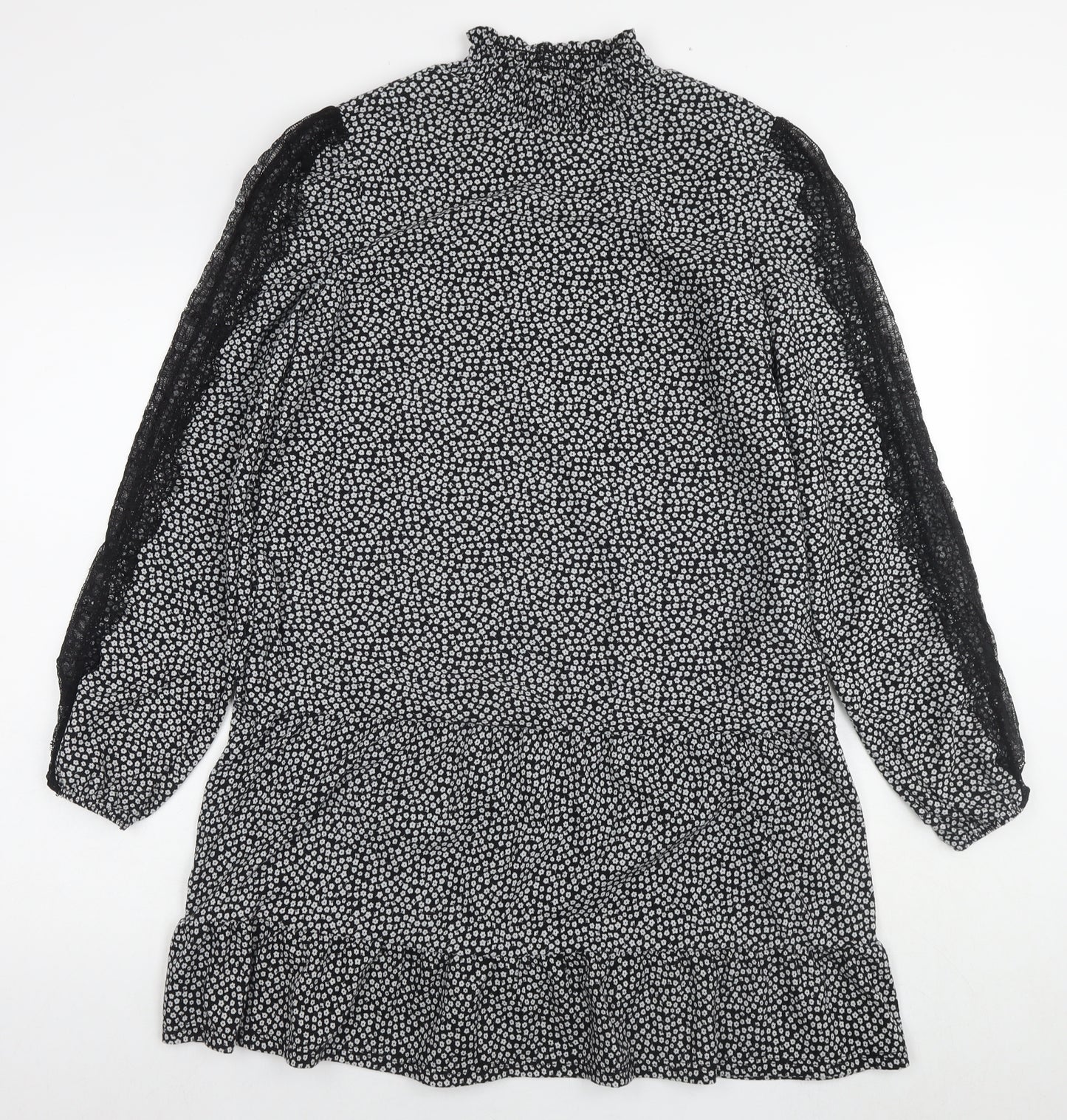 NEXT Womens Black Floral Polyester A-Line Size 12 Round Neck Pullover - Lace Detail