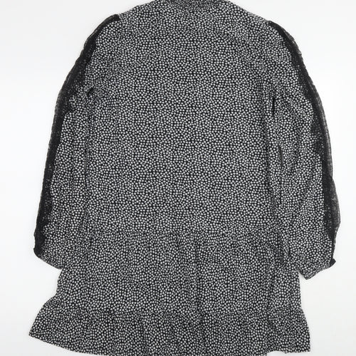 NEXT Womens Black Floral Polyester A-Line Size 12 Round Neck Pullover - Lace Detail