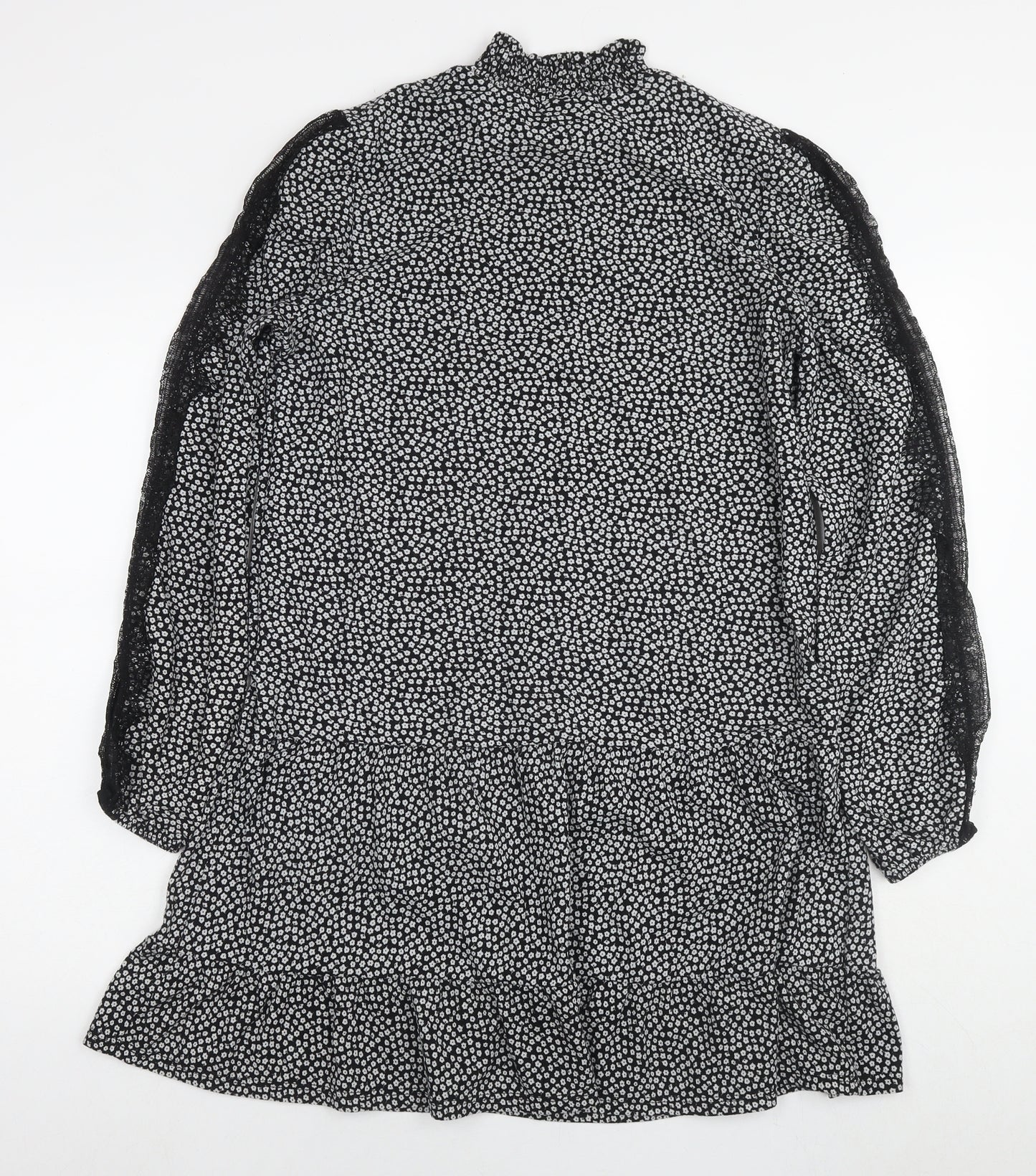 NEXT Womens Black Floral Polyester A-Line Size 12 Round Neck Pullover - Lace Detail