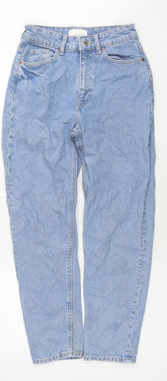 H&M Womens Blue Cotton Mom Jeans Size 8 L26 in Regular Zip