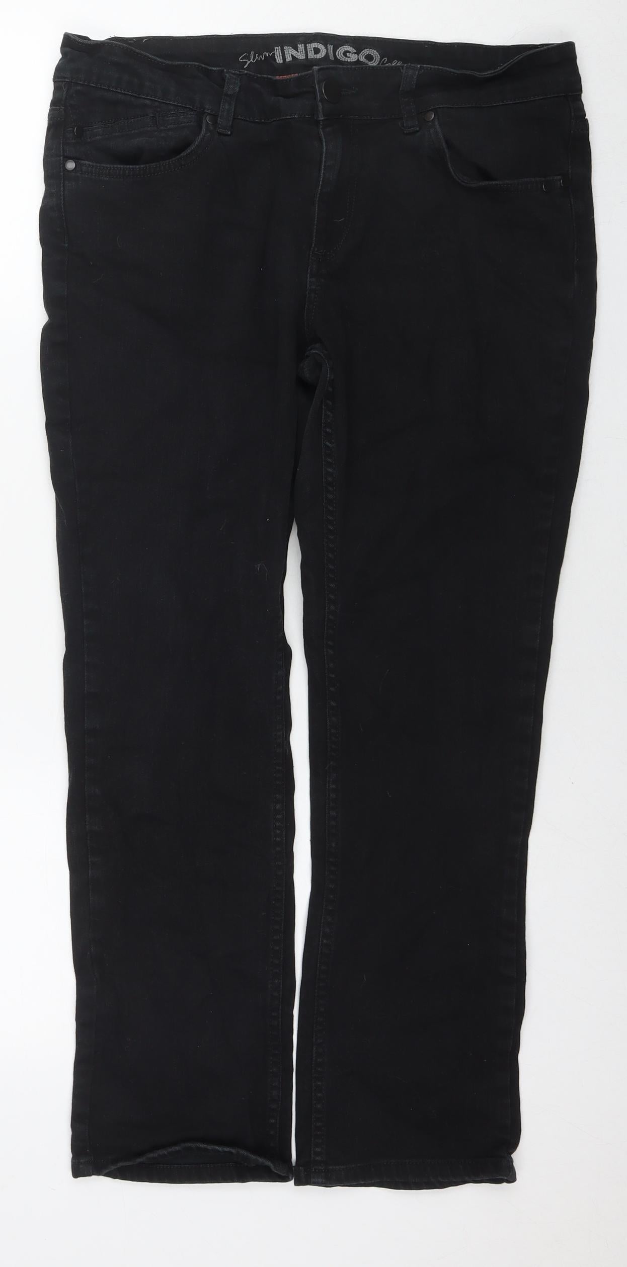 Marks and Spencer Womens Black Cotton Straight Jeans Size 16 L27 in Regular Zip