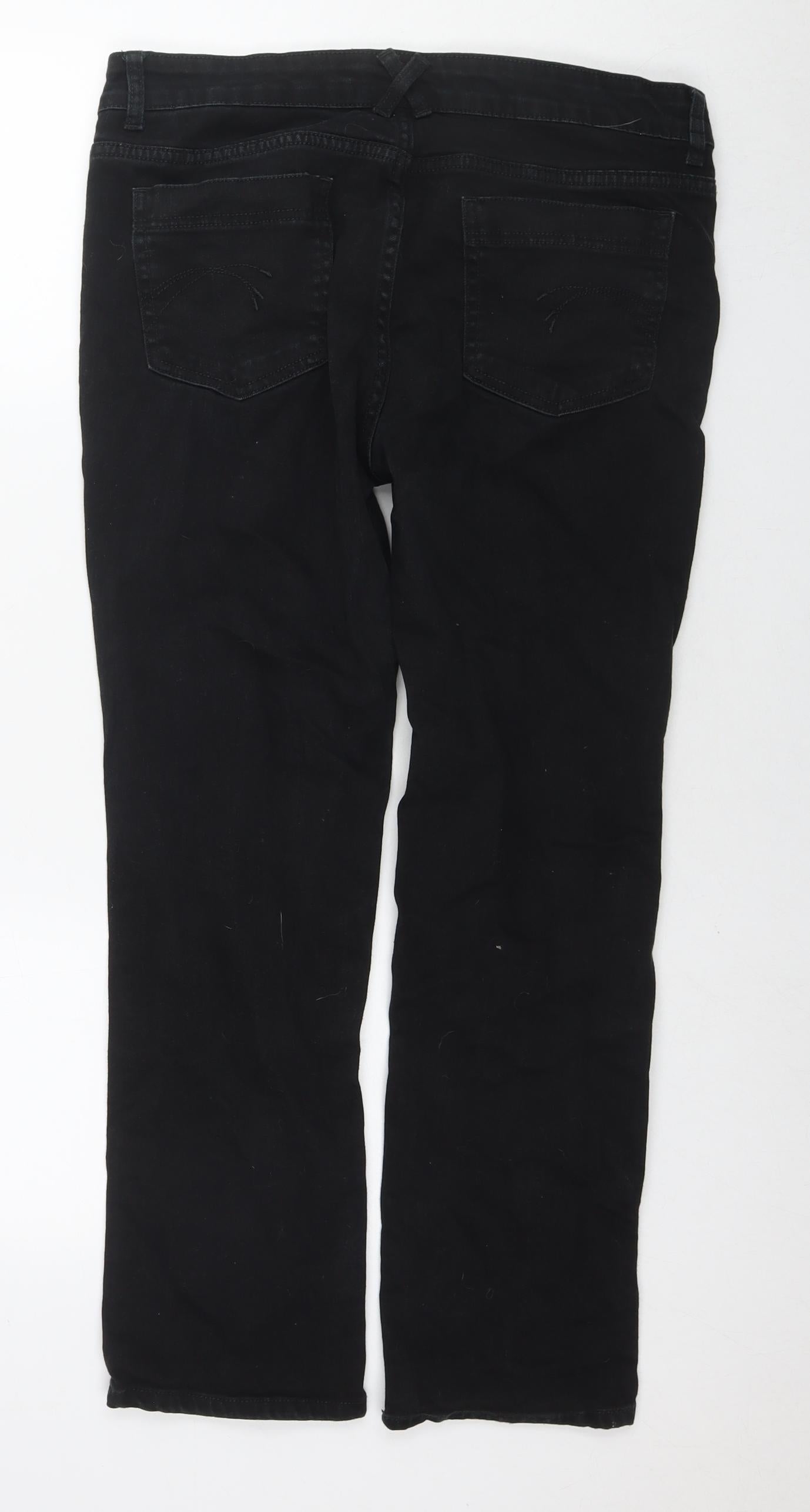 Marks and Spencer Womens Black Cotton Straight Jeans Size 16 L27 in Regular Zip