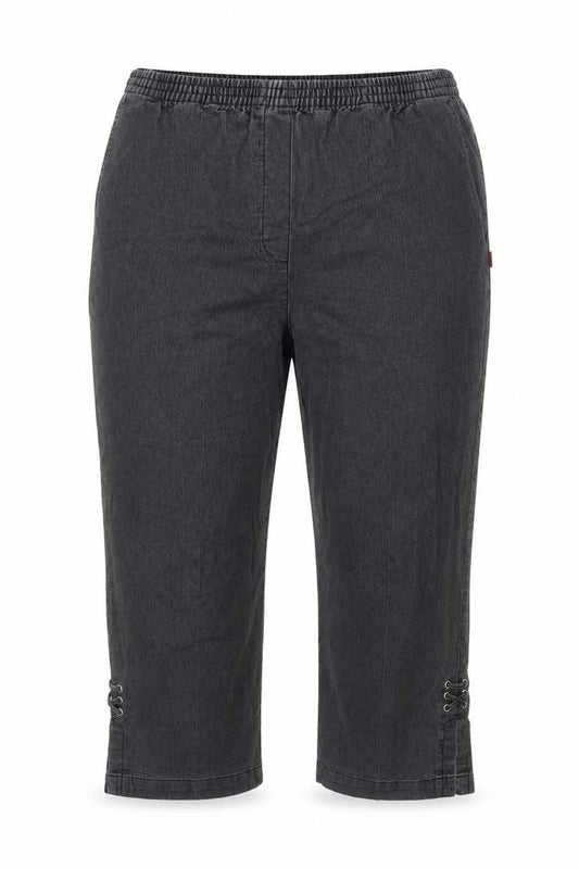 Front view of Mian women’s grey cotton capri jeans, size UK 24, 20-inch leg regular