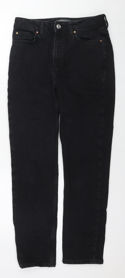 Denim & Co. Womens Black Cotton Straight Jeans Size 10 L27 in Regular Zip