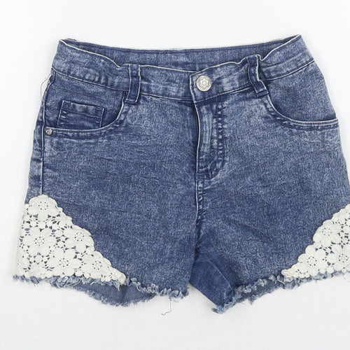 Nkd Girls Blue Cotton Cut-Off Shorts Size 10-11 Years L4 in Regular Zip - Lace Detail