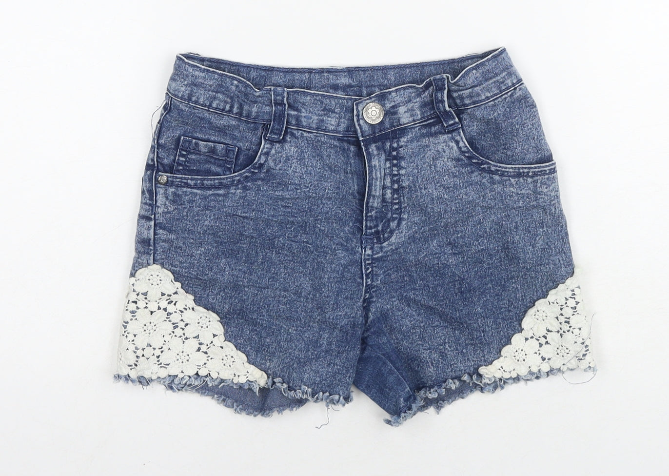 Nkd Girls Blue Cotton Cut-Off Shorts Size 10-11 Years L4 in Regular Zip - Lace Detail