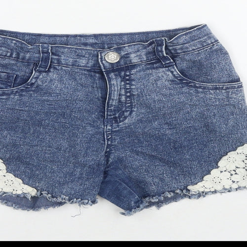 Nkd Girls Blue Cotton Cut-Off Shorts Size 10-11 Years L4 in Regular Zip - Lace Detail