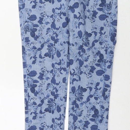 M&Co Girls Blue Floral Cotton Skinny Jeans Size 11-12 Years L27 in Regular Zip