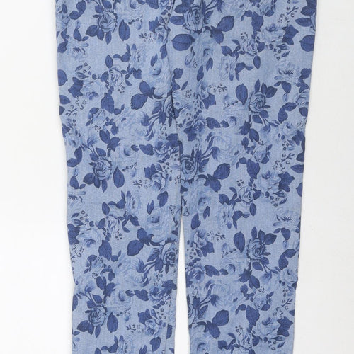M&Co Girls Blue Floral Cotton Skinny Jeans Size 11-12 Years L27 in Regular Zip