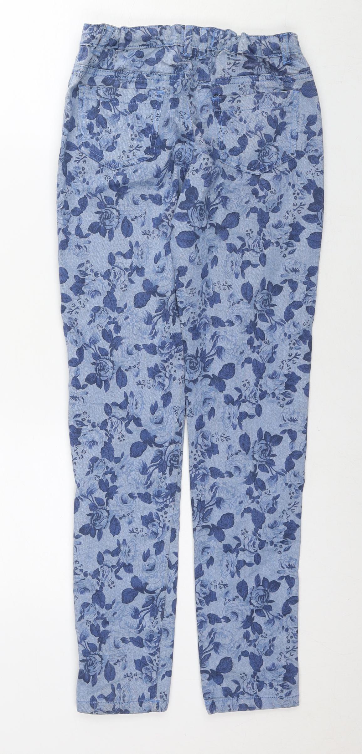 M&Co Girls Blue Floral Cotton Skinny Jeans Size 11-12 Years L27 in Regular Zip