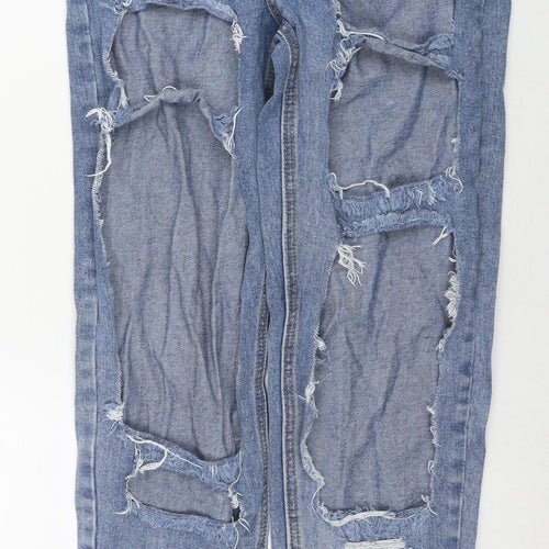 PRETTYLITTLETHING Womens Blue Cotton Mom Jeans Size 8 L28 in Regular Zip