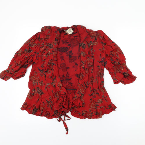 Jon Adam Womens Red Floral Viscose Basic T-Shirt Size 14 V-Neck