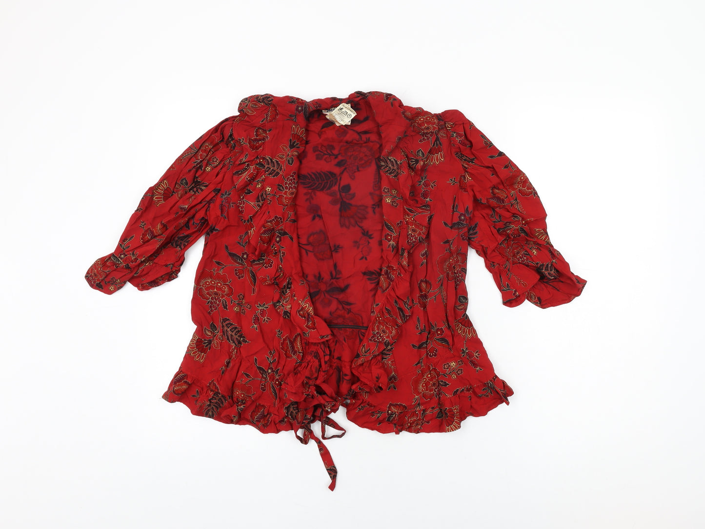 Jon Adam Womens Red Floral Viscose Basic T-Shirt Size 14 V-Neck