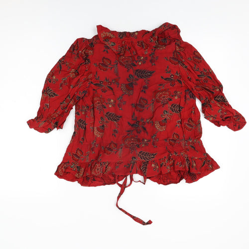 Jon Adam Womens Red Floral Viscose Basic T-Shirt Size 14 V-Neck