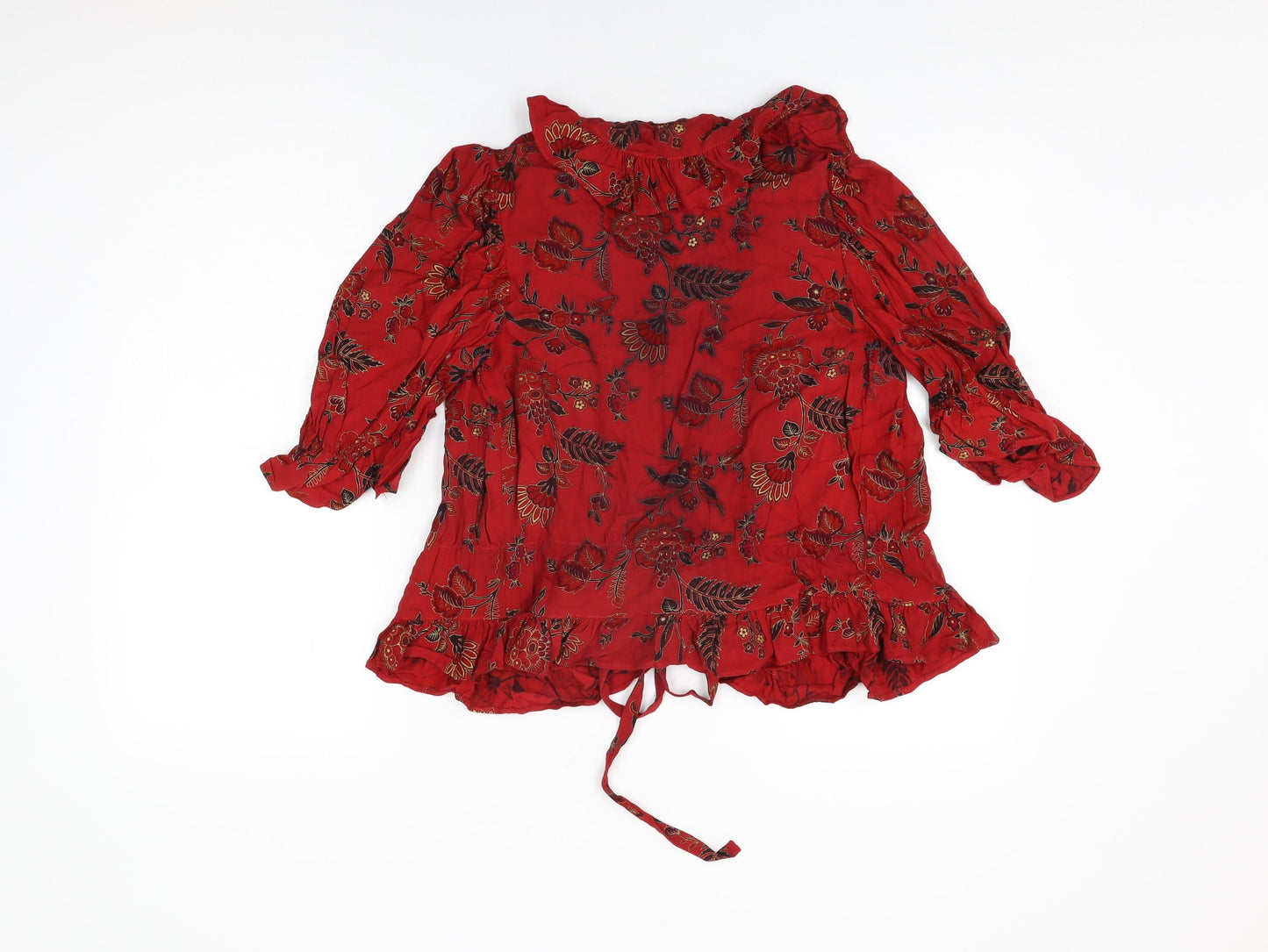 Jon Adam Womens Red Floral Viscose Basic T-Shirt Size 14 V-Neck