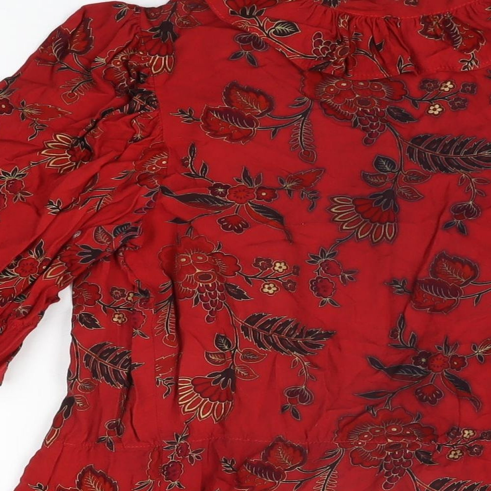 Jon Adam Womens Red Floral Viscose Basic T-Shirt Size 14 V-Neck