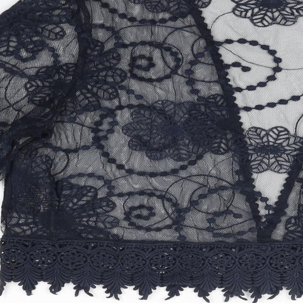 Klass Womens Blue Floral Polyester Cropped Blouse Size L V-Neck