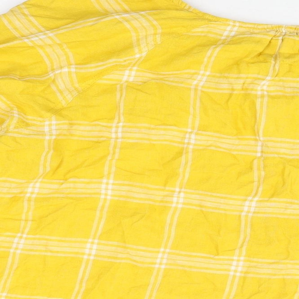 Marks and Spencer Womens Yellow Plaid Linen Basic T-Shirt Size 22 Round Neck