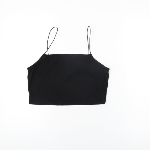 New Look Womens Black Polyester Cropped T-Shirt Size 14 Square Neck