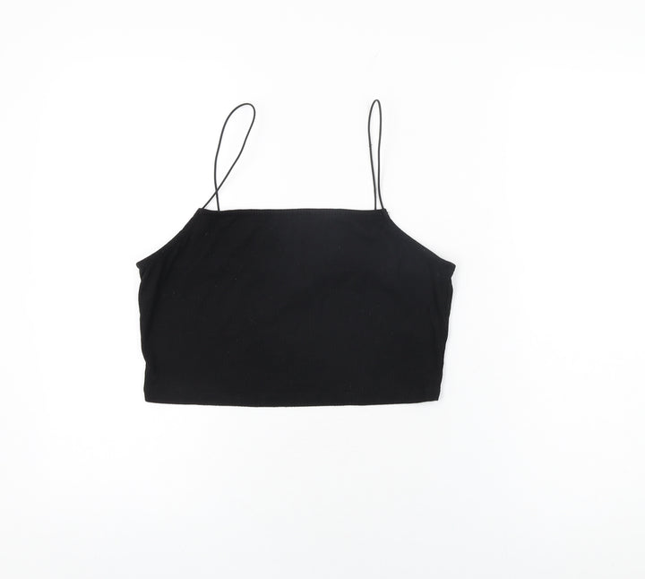 New Look Womens Black Polyester Cropped T-Shirt Size 14 Square Neck