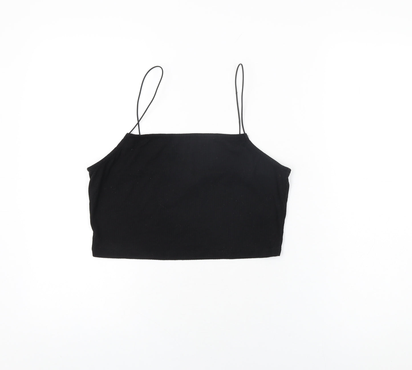New Look Womens Black Polyester Cropped T-Shirt Size 14 Square Neck