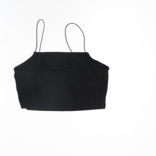 New Look Womens Black Polyester Cropped T-Shirt Size 14 Square Neck